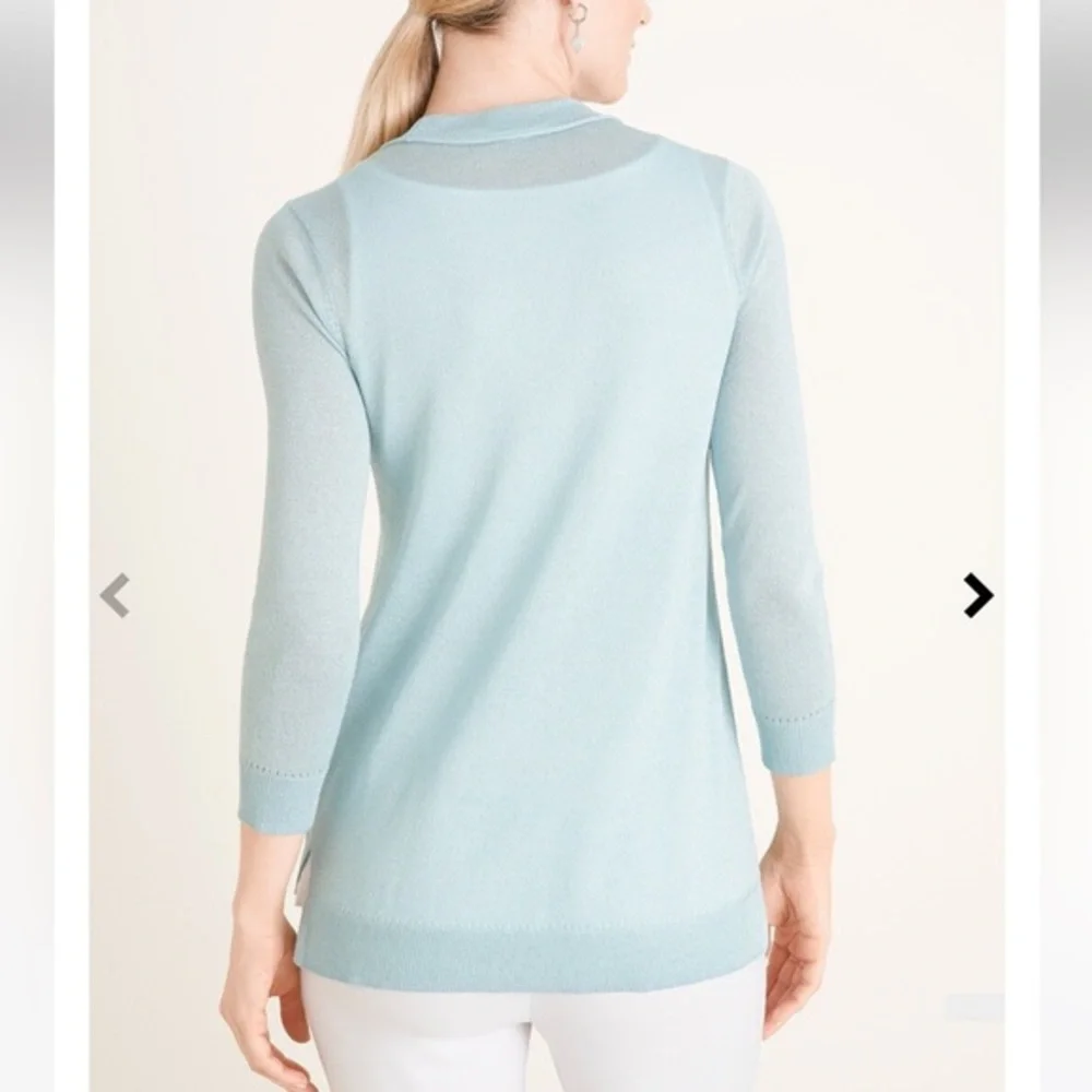 Chico's Shine Button Front 3/4 Sleeve Cardigan in Aqua Size 2‎ (L 14) NWT - Picture 5 of 5